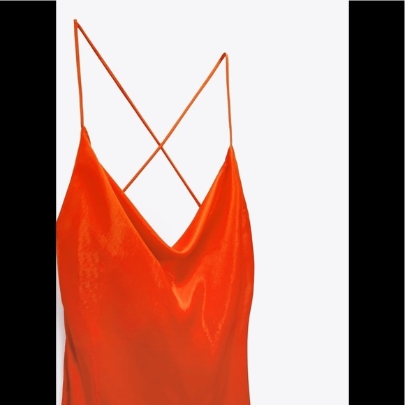 NEW Zara RED Orange Satin Effect Mini Slip Dress - Picture 14 of 17